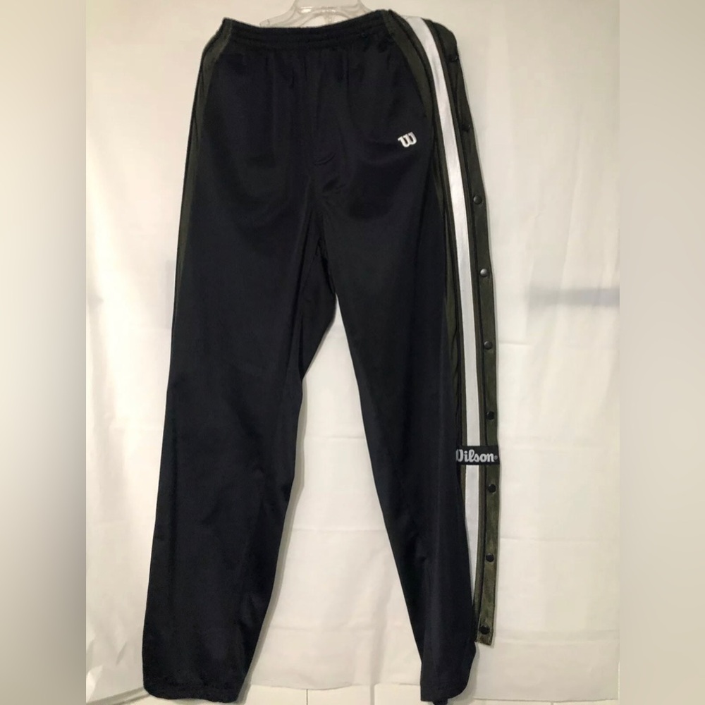 WILSON VINTAGE BASKETBALL TEAR AWAY PANTS BLACK GREEN WHITE STRIPE MENS L